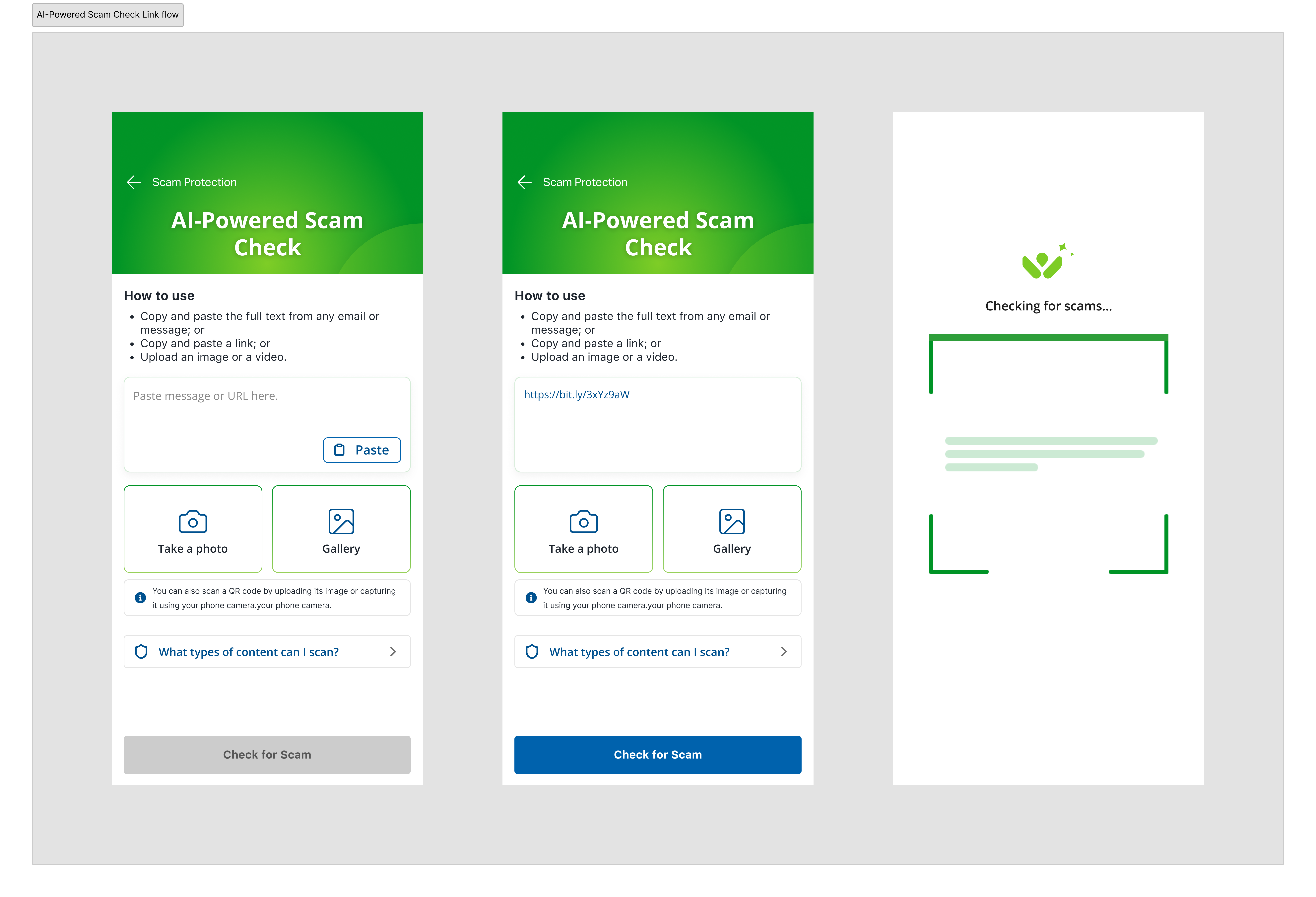 Scam Check processing state with the Webroot mascot, the label 'Processing…', a note that large files could take a little while, and a Checking… progress button.